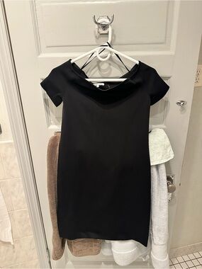 Helmut Lang Black Boat Neck Neoprene Shift Dress